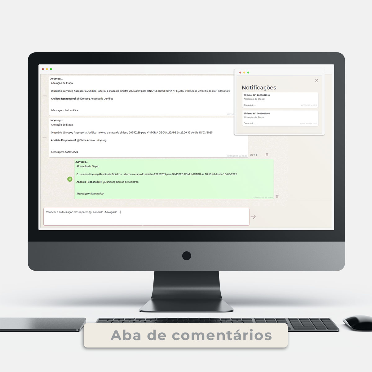 sistema de sinistro com chat interno